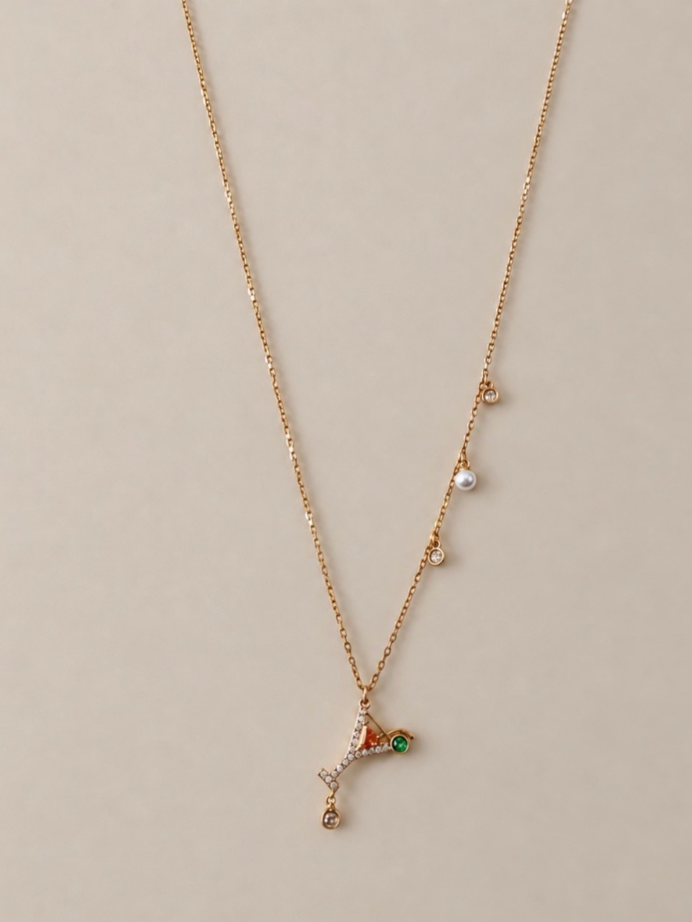 Swarovski Martini Glass Crystal Pendant Necklace Gold Tone